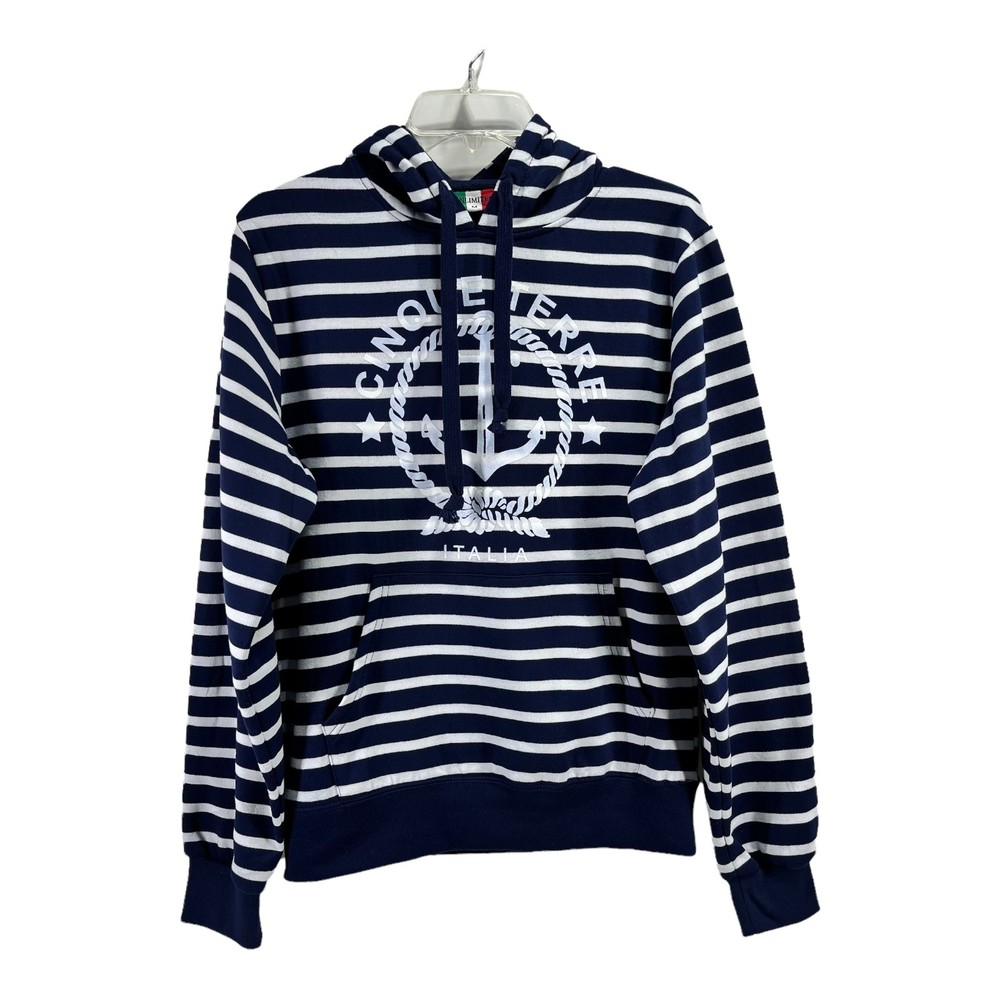 UnLimited Women's Sweatshirt Medium Hoodie Blue Striped Italia Nautical Pullover